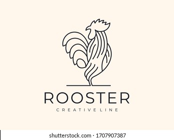 unique rooster farm poultry premium logo ilustration line art