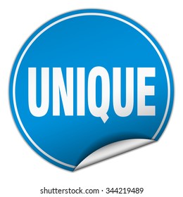 unique round blue sticker isolated on white