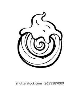 Unique round croissant with decorative icing. Hand-drawn doodle with bold lines. Perfect for modern pastry branding and menu illustration.