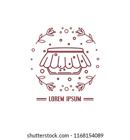 Unique round illustration of jar of honey and leaves . Honey and beekeeping theme. Vector art