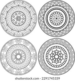 Unique round mandalas set. Coloring book, cover,decoration,print,textile,