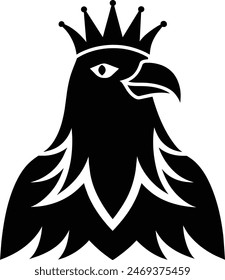 Unique royal silhouette eagle, crown on head, front full face view, closeup, business Logo Vector