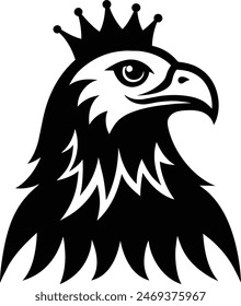 Unique royal silhouette eagle, crown on head, front full face view, closeup, business Logo Vector