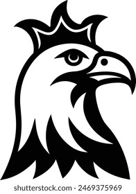 Unique royal silhouette eagle, crown on head, front full face view, closeup, business Logo Vector