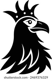 Unique royal silhouette eagle, crown on head, front full face view, closeup, business Logo Vector