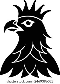 Unique royal silhouette eagle, crown on head, front full face view, closeup, business Logo Vector