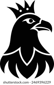 Unique royal silhouette eagle, crown on head, front full face view, closeup, business Logo Vector