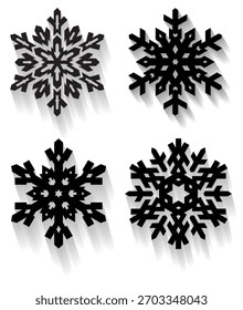 Unique rubber stamp designs featuring snowflakes in black and white with shadow