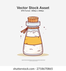 Botella de sal única con corcho como tapa en estilo doodle dibujado a mano. Esta ilustración de objetos de cocina es un diseño de Vector limpio en formato EPS, perfecto para temas culinarios y obras de arte decorativas de alimentos.