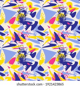 Unique seamless abstract pattern with chaotic vector shapes and grunge spots