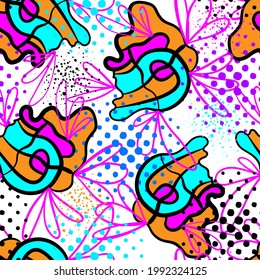Unique seamless abstract pattern with hand drawn nature elements 