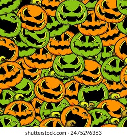 Unique seamless doodle style illustration on Halloween theme. Vector illustration.