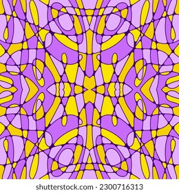 Unique seamless pattern with abstract lines and shapes. Colorful hand drawn vector background. Symmetrical mosaic for your design.