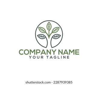Unique Seedling tree round logo design. sapling and circle outline vector illustration.