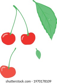 unique selection of red cherry sketches with leaflets