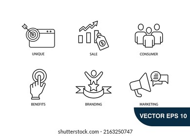 Unique Selling Proposition acronym icons set . Unique Selling Proposition acronym pack symbol vector elements for infographic web