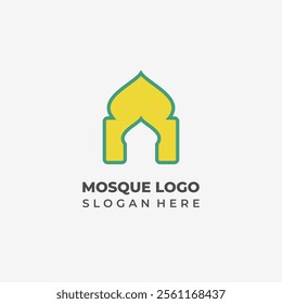 Unique Semi Lineart Mosque Logo Vector in Yellow
