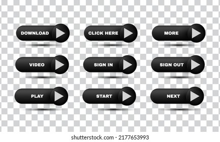 unique set 3d black play web buttons app icon design isolated on transparant background.Trendy and modern vector in 3d style.