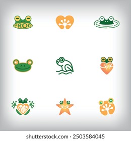 Unique set of 9 frog modern logos. Corporate company and ecology-nature icon. vector