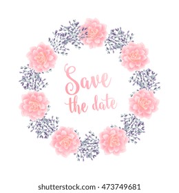 Unique set of bouquet and wreath of flower succulent, chrysanthemum, cactus, eucalyptus  with leave and basil. Suitable for ceremonial wedding invitation, greeting card, save the date card.