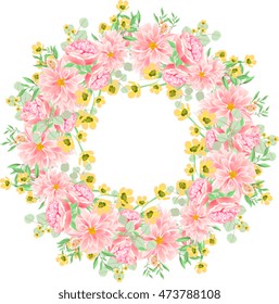 Unique set of bouquet and wreath of flower succulent, chrysanthemum, cactus, eucalyptus  with leave and basil. Suitable for ceremonial wedding invitation, greeting card, save the date card.
