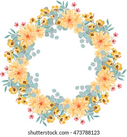 Unique set of bouquet and wreath of flower succulent, chrysanthemum, cactus, eucalyptus  with leave and basil. Suitable for ceremonial wedding invitation, greeting card, save the date card.