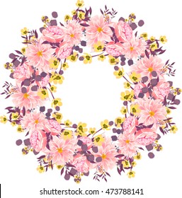 Unique set of bouquet and wreath of flower succulent, chrysanthemum, cactus, eucalyptus  with leave and basil. Suitable for ceremonial wedding invitation, greeting card, save the date card.