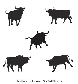 Unique Set of Bull Silhouettes