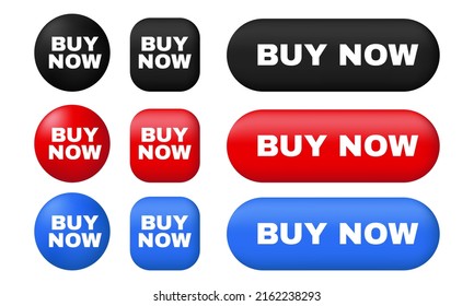 unique set buy now buttons 3d colorful isolated on background.Trendy and modern vector in 3d style.