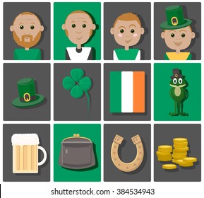 Unique set of doodles for St.Patrick's Day. Vector art. Congratulation card design isolated on background. Greeting poster or banner.