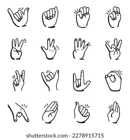 Einzigartiges Set bearbeitbarer Handsignale Doodle-Symbole 

