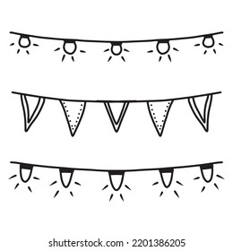 Un conjunto único de guirnaldas hechas a mano para las vacaciones. Decoración de vacaciones al estilo doodle. ilustración vectorial