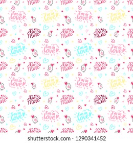 Unique Set of love hand lettering for Valentines Day. Romantic lettering. Valentine's Day Calligraphic pattern for paper, card, textile on white background