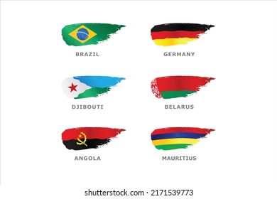 Unique set of World flags Brazil, Germany, Djibouti, Belarus, Angola and Mauritius