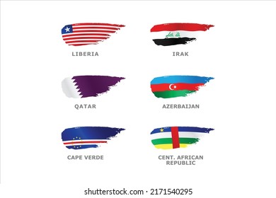 Unique set of World flags Liberia, Irak, Qatar, Azerbaijan, Cape verde and Central Africa Republic