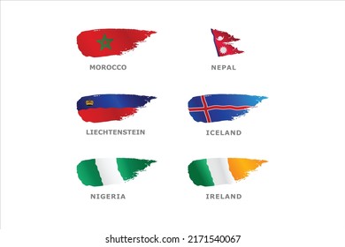 Conjunto único de banderas mundiales Marruecos, Nepal, Liechtenstein, Islandia, Nigeria e Irlanda
