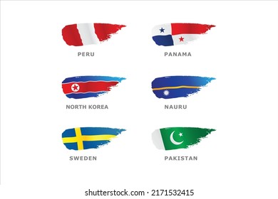 Unique set of World flags Peru, Panama, North Korea, Nauru, Sweden, Pakistan