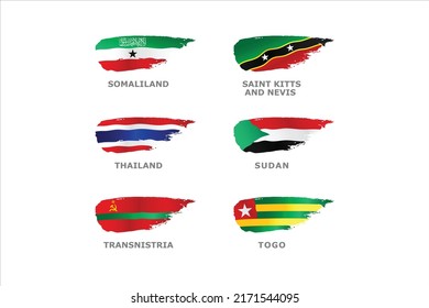 Unique set of World flags Somaliland, Saint Kitts and Nevis, Thailand, Sudan, Transnistria and Togo