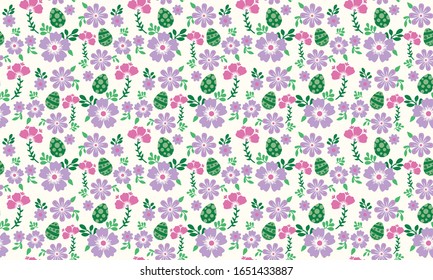 Unique shape of egg and floral for Easter, with leaf and flower pattern background.