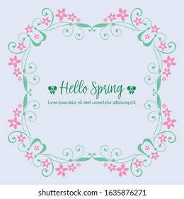 Unique Shape of happy spring greeting card, with beautiful leaf and flower frame. Vector