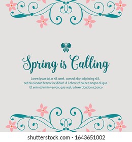Unique shape of leaf and floral frame, for spring calling poster decor. Vector