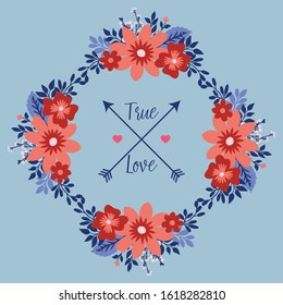 Unique shape of leaf and flower frame, for romantic true love invitation card template design. Vector