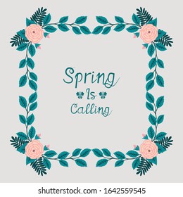 Unique shape of leaf and flower frame, for spring calling greeting card wallpaper design. Vector