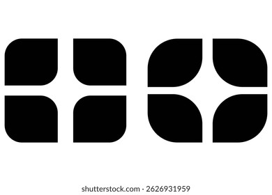 Unique shaped frame set of abstract rounded geometric minimal corner element collection for modern vector illustration creative graphic design template.