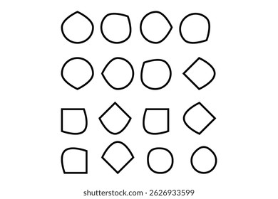 Unique shaped frame set with abstract organic geometric outlined silhouette collection for modern minimal vector illustration in black line art design.