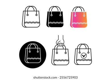 Unique Shapes Shopping Bags Market Icon Illustration for Innovative Brand Strategies, shopping, bags, market, purchase, consumer, store, sale, product, retail, ecommerce, cart, silhouette, carry, eco