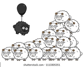 unique sheep vector business design, Different animals concept,leader lamb cartoon character illustration , prominent black sheep.