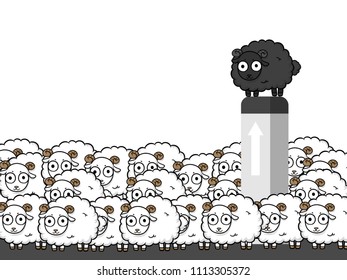 unique sheep vector business design, Different animals concept,leader lamb cartoon character illustration , prominent black sheep.