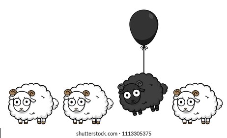 unique sheep vector business design, Different animals concept,leader lamb cartoon character illustration , prominent black sheep.