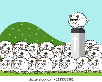 unique sheep vector business design, Different animals concept,leader lamb cartoon character illustration , prominent black sheep.